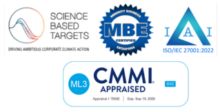 Cayuse has several certifications including CMMI, MBE, ISO 27001, and SBTi.